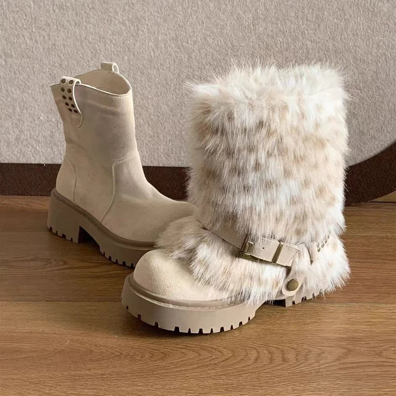Fur Women Snow Boots Fashion Platform Shoes Warm New Casual Sport Shoes 2025 Winter Sneakers Ankle Boots Walking Mujer Botas