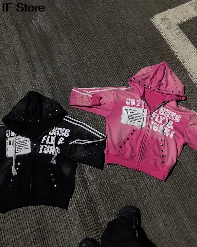 Y2k Sportswear Two Piece Set Men and Women Hip Hop Harajuku Retro Patch Print Oversized Hoodie Sweatshirt Punk Casual Sweatpants