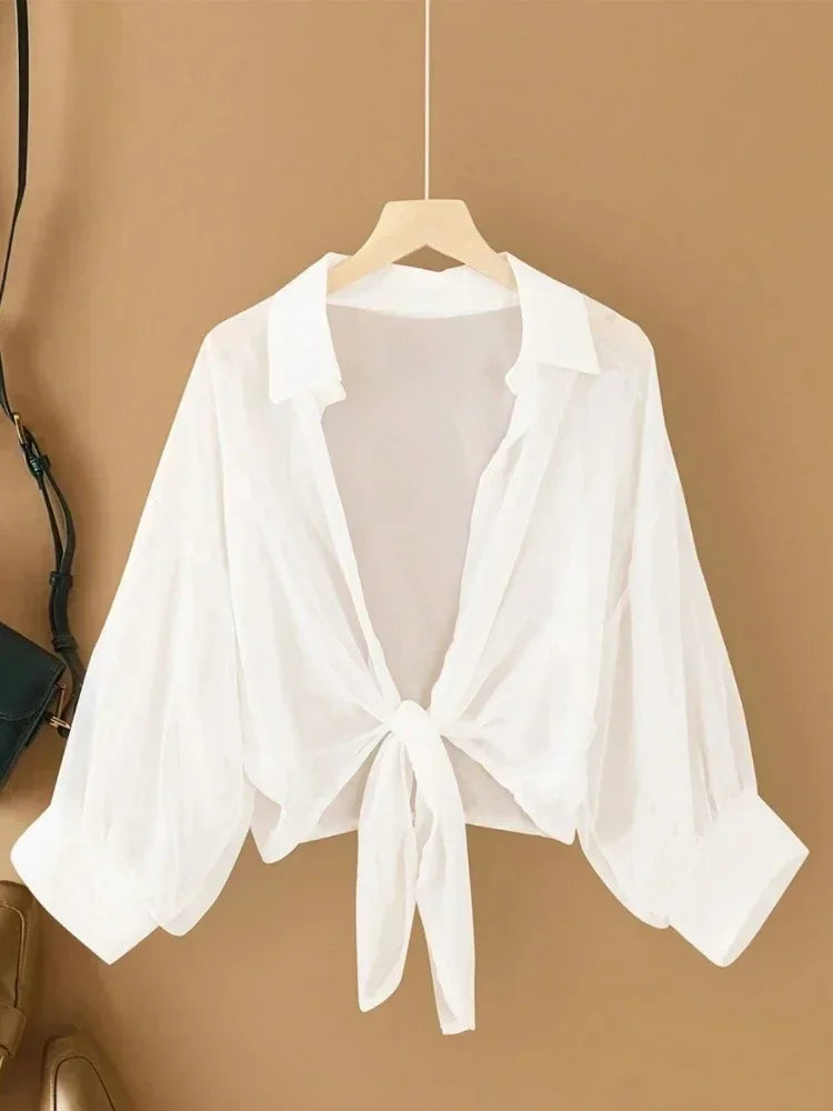 Plus Size Loose Long Sleeve Collared Blouse