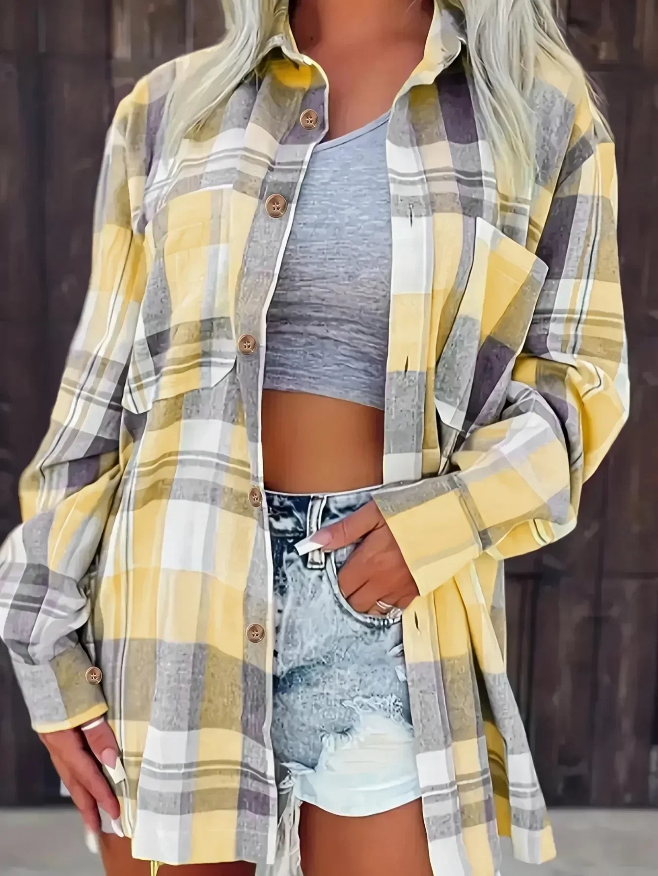 Plus Size Plaid Printed Long Sleeve Shirt