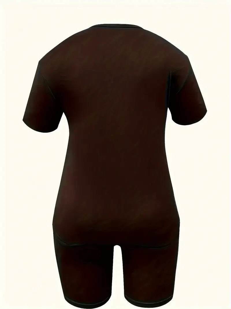 Plus Size Summer Sports Tee & Shorts Set