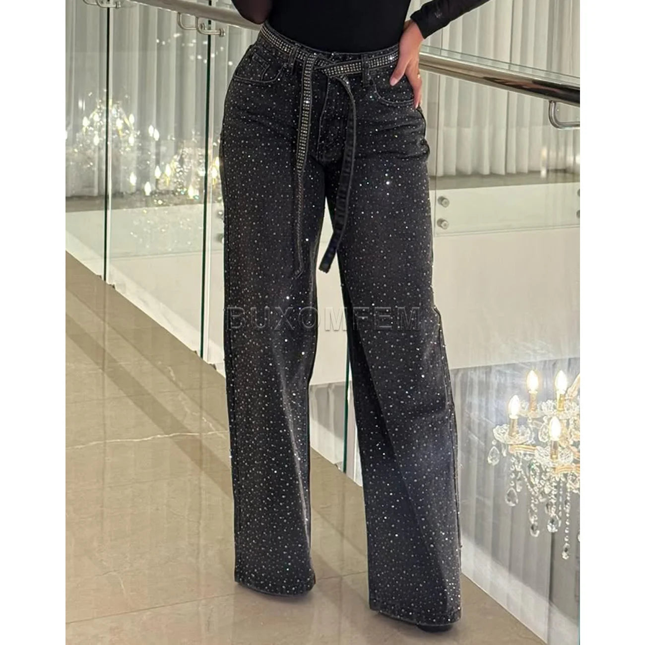 Women's Wide Leg Loose Jeans Drilled Straight Leg Pants 2025 Stylish Baggy Trousers Ladies Fashion Y2K Streetwear Outfit Bottoms