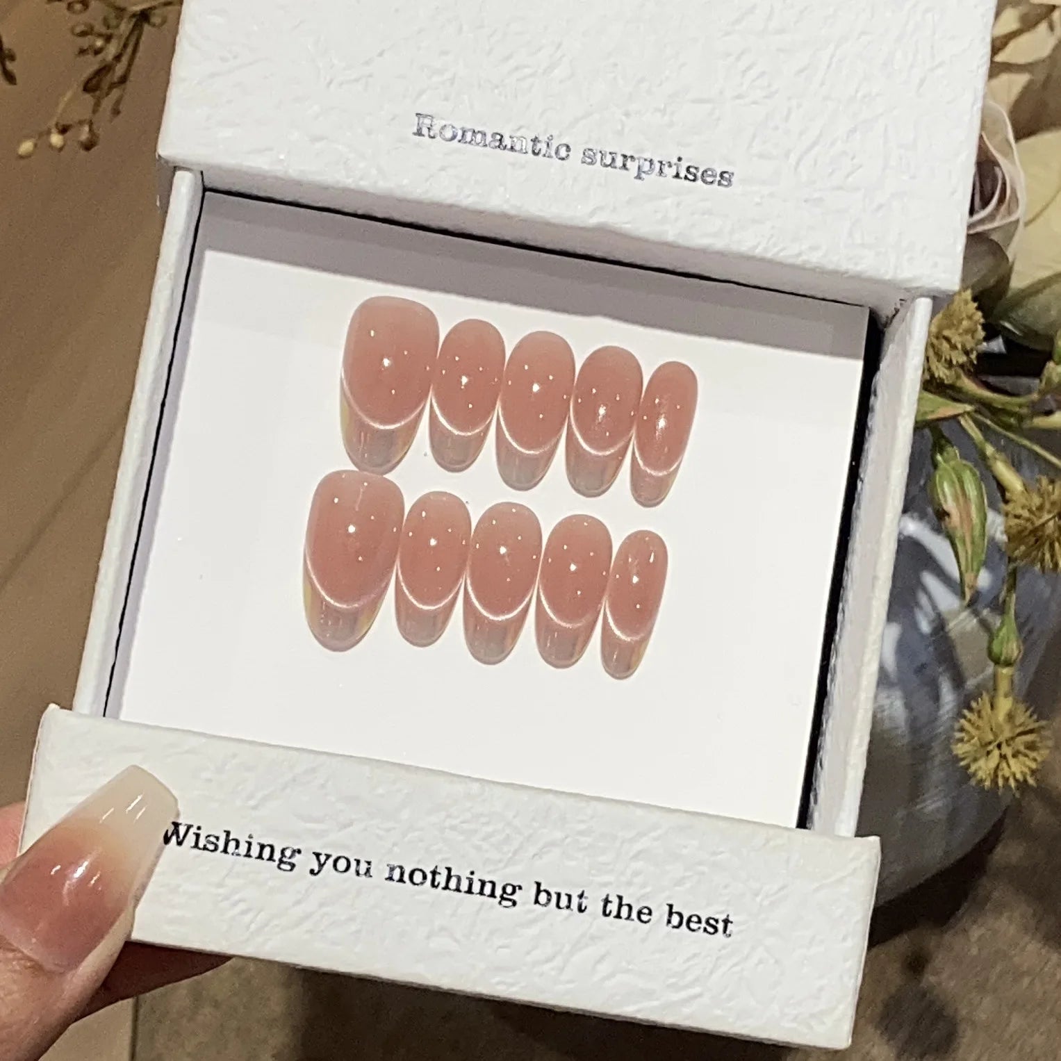 Simple French Press on Nails Solid Color Nude Pink Almond Nails Acrylic Artificial False Nails with Glue Full Cover Nail Tip Art