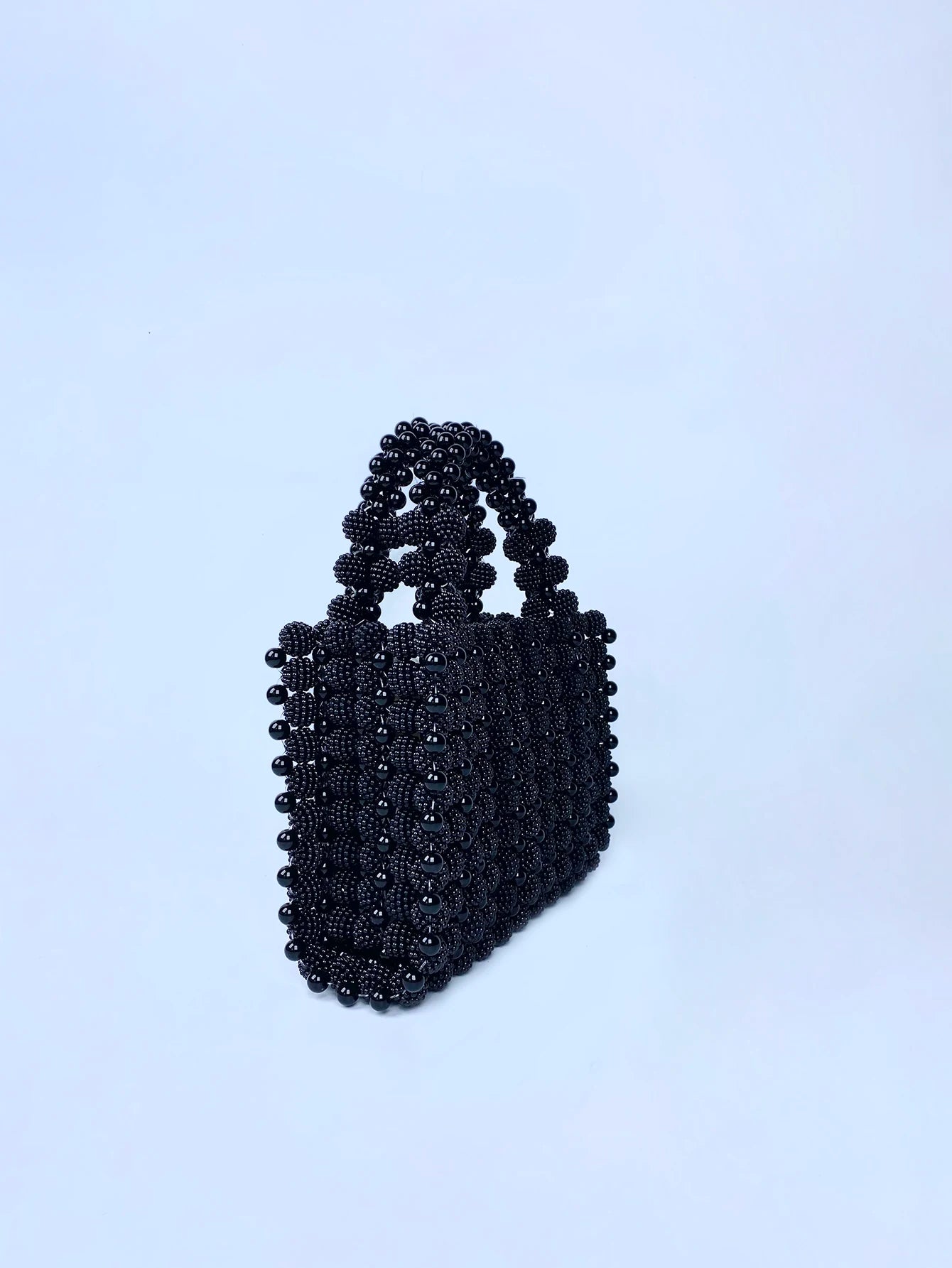 Handwoven pearl bag, beaded bag, bayberry ball, black handbag, female