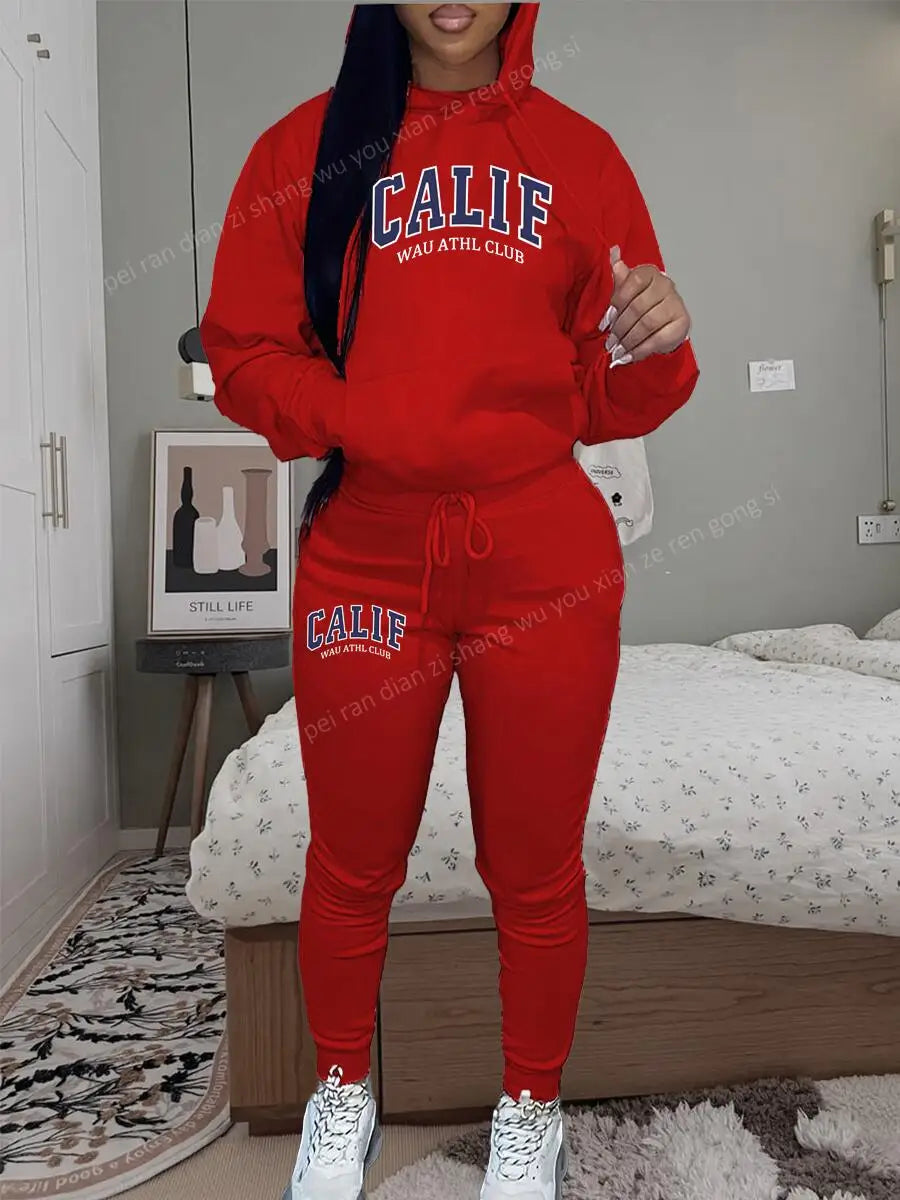 Women's Hoodies pants Sets Two-piece suit High Quality Sportswear Printed CALIF Aesthetic Clothing New Female Winter Tracksuit