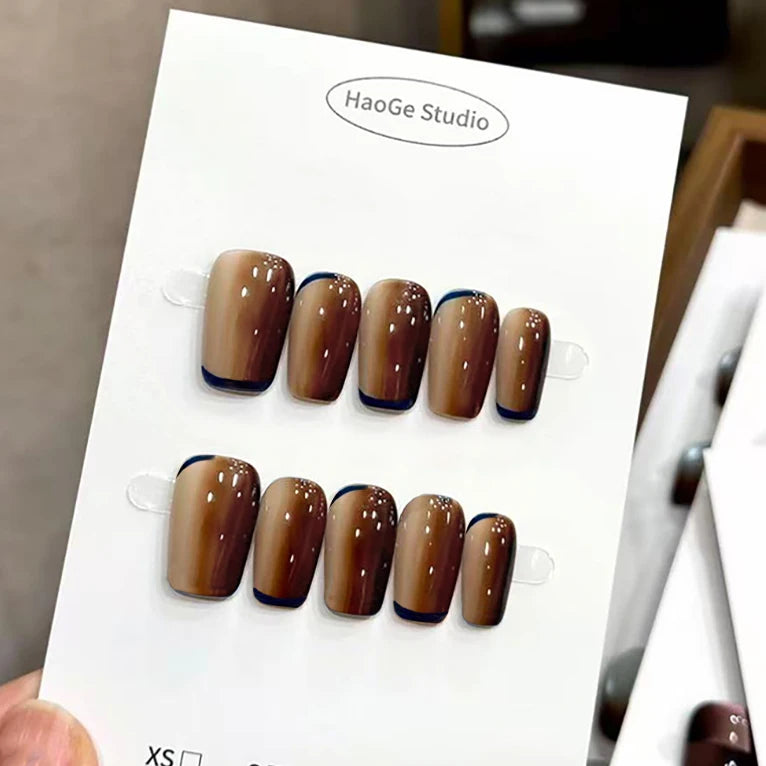 Handmade Press on Nails Color Blending Golden False Nails Square Head Girl Press on Nail Wearable Detachable Nail Tips 10pcs