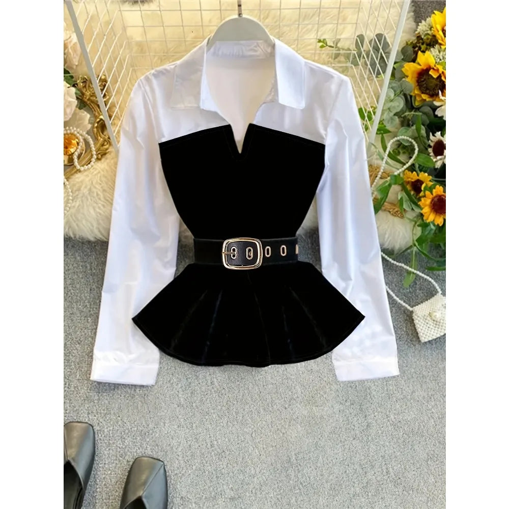 Plus Size Color Block Layered Blouse