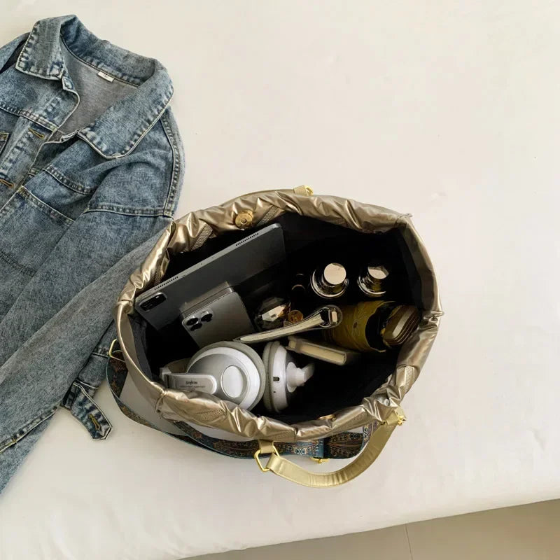 Fashion Large Tote Padded Handbags Designer Quilted Women Shoulder Bags Luxury Nylon Down Cotton Crossbody Bag Winter Tote Big