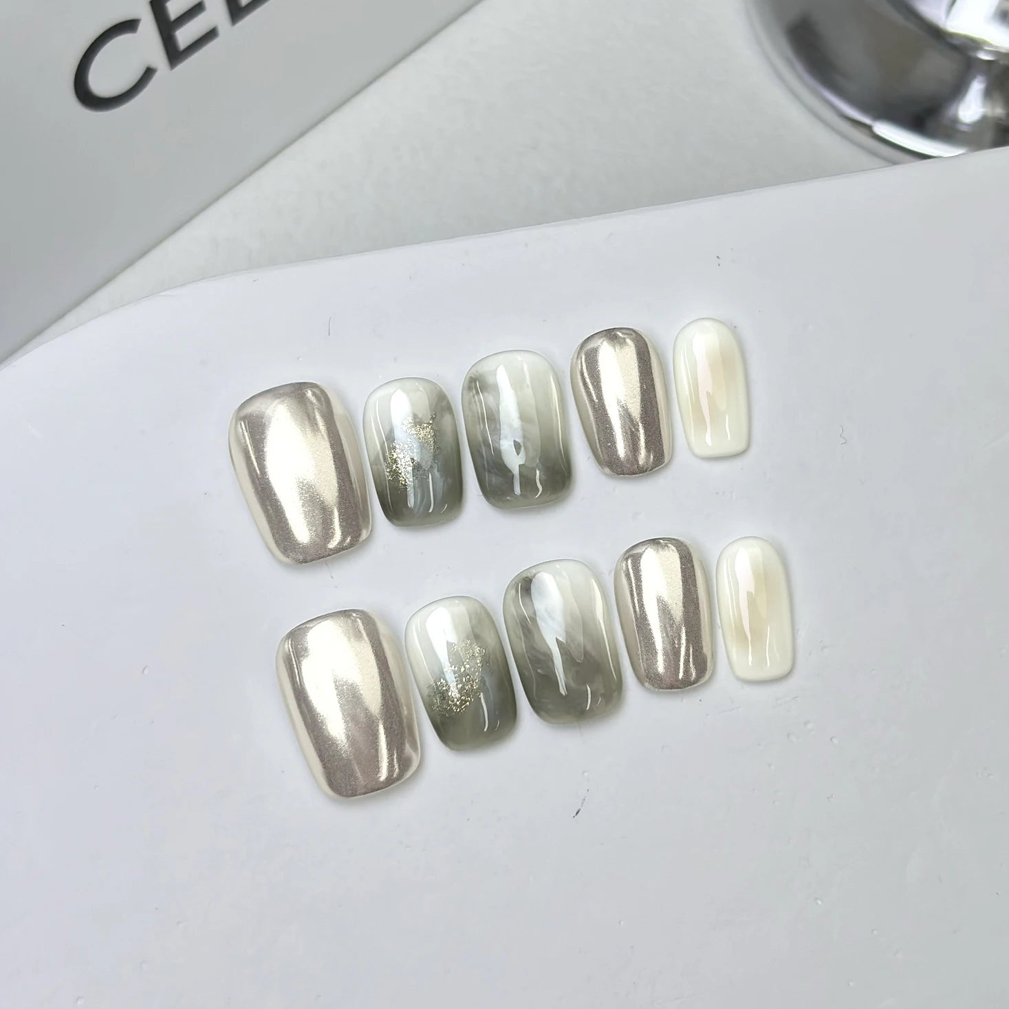 Handmade Press on Nails Color Blending Golden False Nails Square Head Girl Press on Nail Wearable Detachable Nail Tips 10pcs