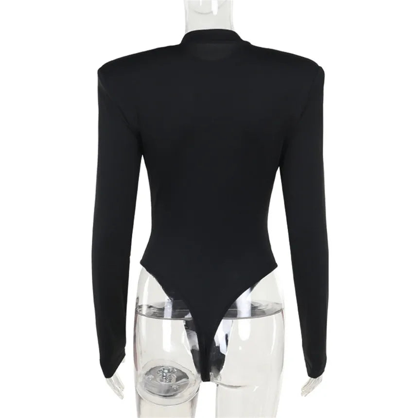 Black Rhinestone Letter Long Sleeve Bodysuit