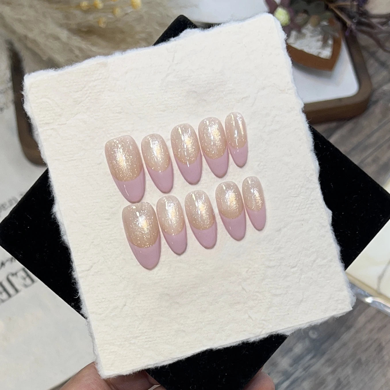 Simple French Press on Nails Solid Color Nude Pink Almond Nails Acrylic Artificial False Nails with Glue Full Cover Nail Tip Art