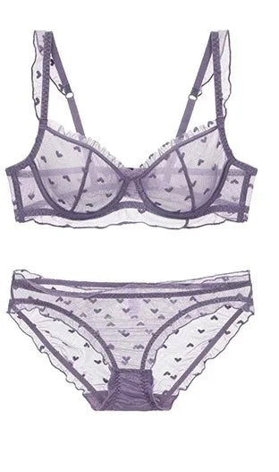 YUQI French Maid Lingerie Set Sexy Lace Underwear Heart-Shaped Push-Up Bra with Steel Rings, Anti-Sagging Bust Suppor Fort Women