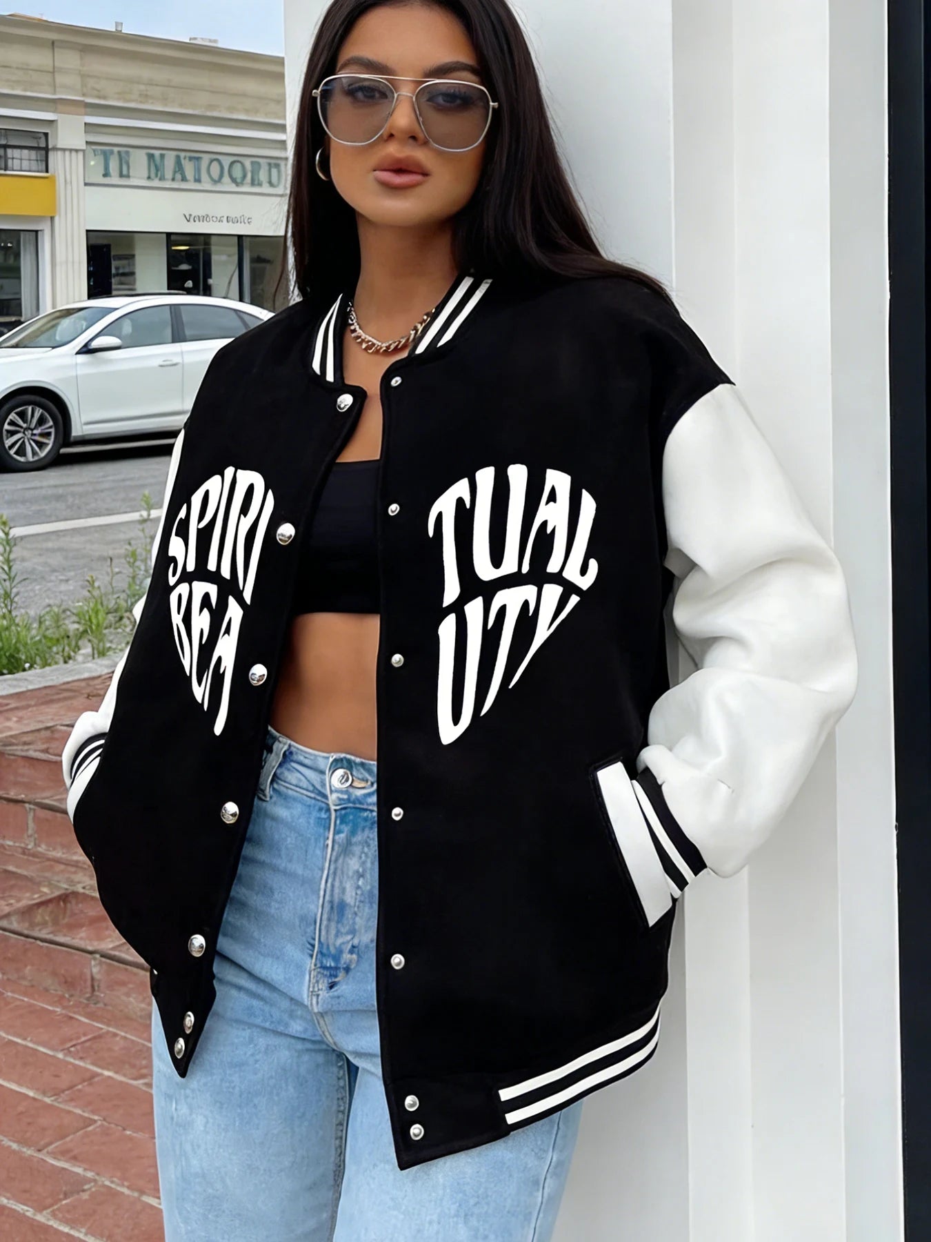 Spiritual Beauty Oversized Varsity Jacket