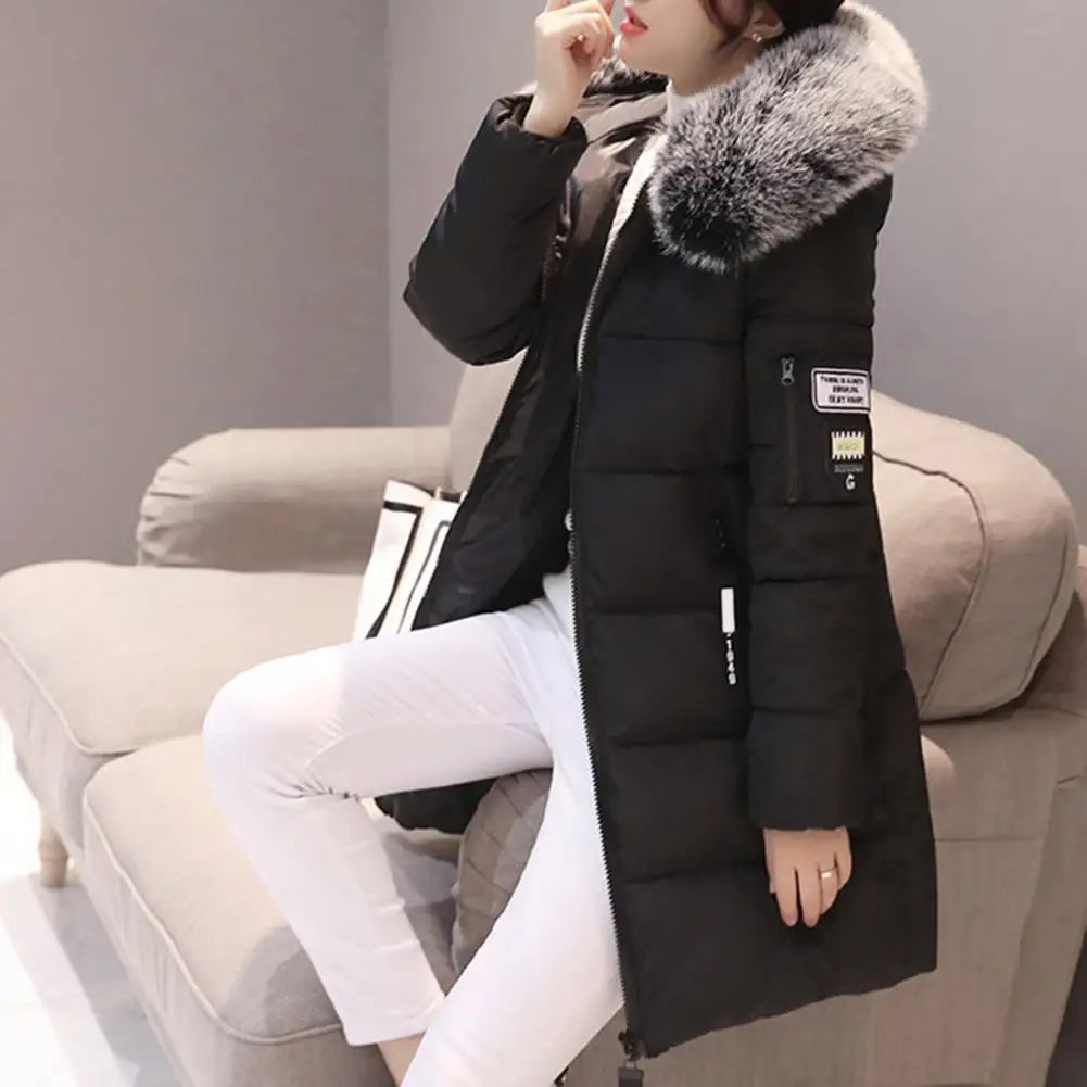 Hooded Cotton Coat Women Hooded Winter Coat Stylish Women's Winter Cotton Coat Thickened Windproof Warm with Hood Zipper Pockets