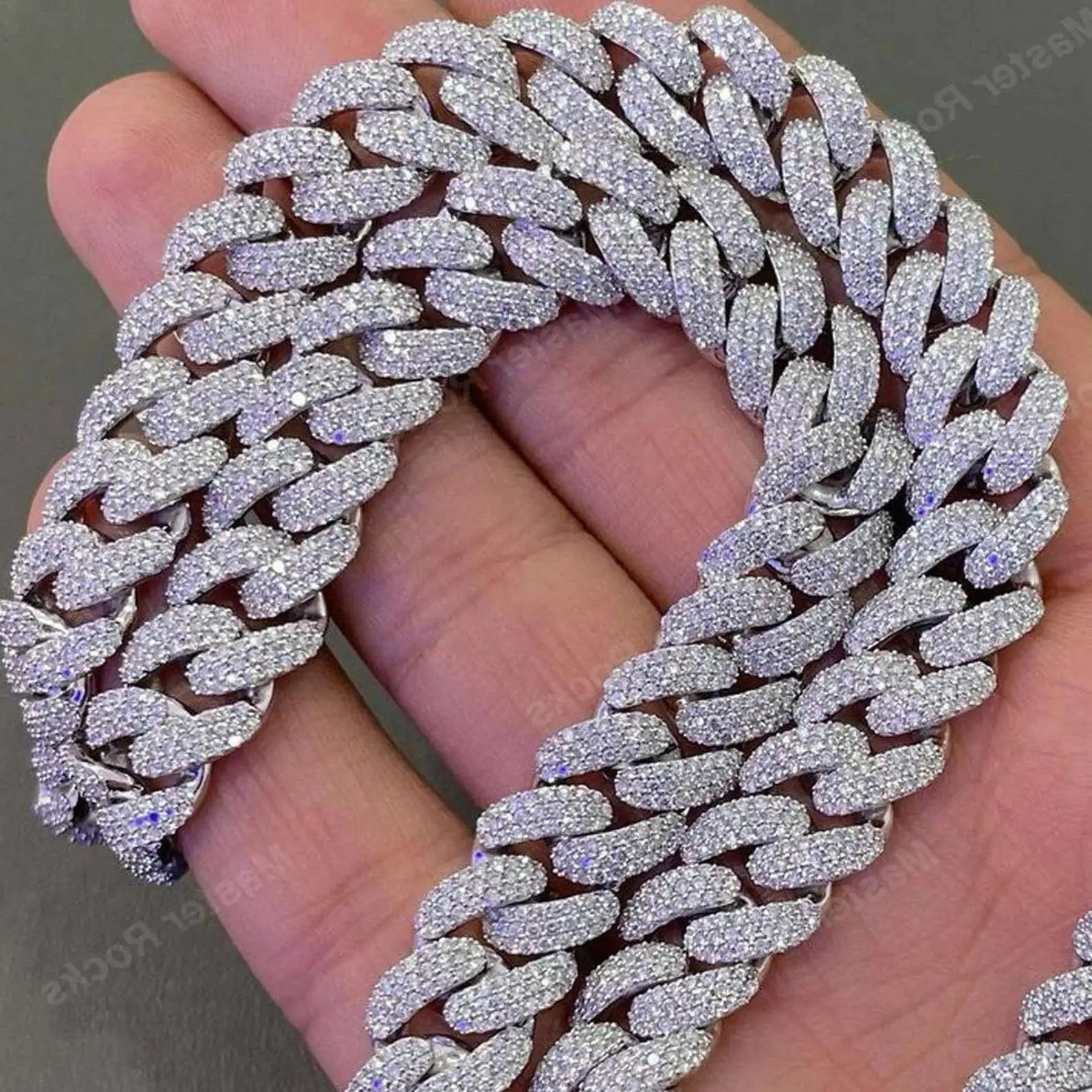 12MM 3rows Vvs Moissanite Studded Miami Cuban Link Chain 925 Sterling Silver Moissanite Iced out Cuban Chain