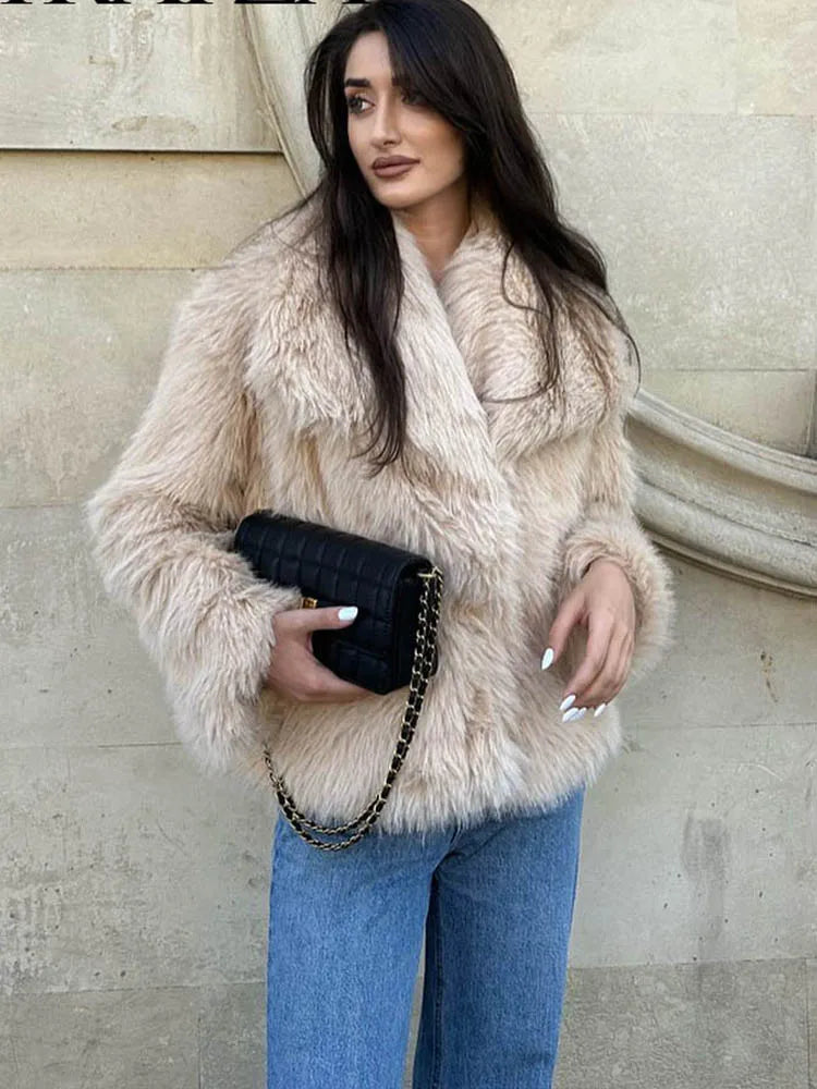 Cropped Faux Fur Snap-Button Jacket