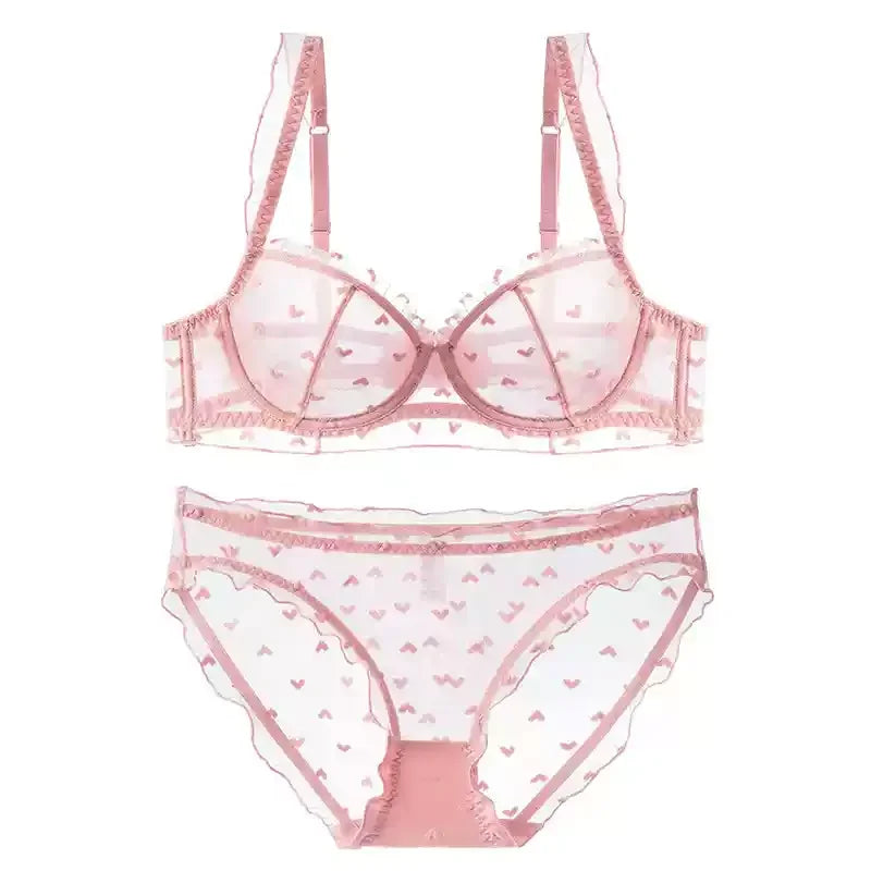 YUQI French Maid Lingerie Set Sexy Lace Underwear Heart-Shaped Push-Up Bra with Steel Rings, Anti-Sagging Bust Suppor Fort Women