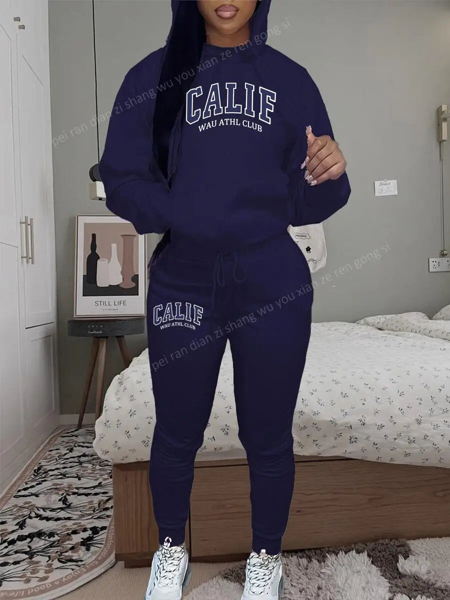 Women's Hoodies pants Sets Two-piece suit High Quality Sportswear Printed CALIF Aesthetic Clothing New Female Winter Tracksuit