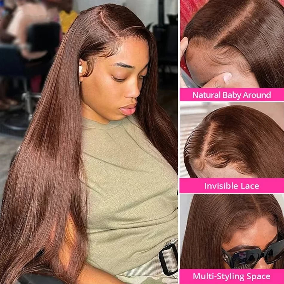 30 Inch Bone Straight Brazilian Human Hair Wig 100% 13x6 HD Lace Frontal Wig Chocolate Brown Lace Front Wigs For Black Women