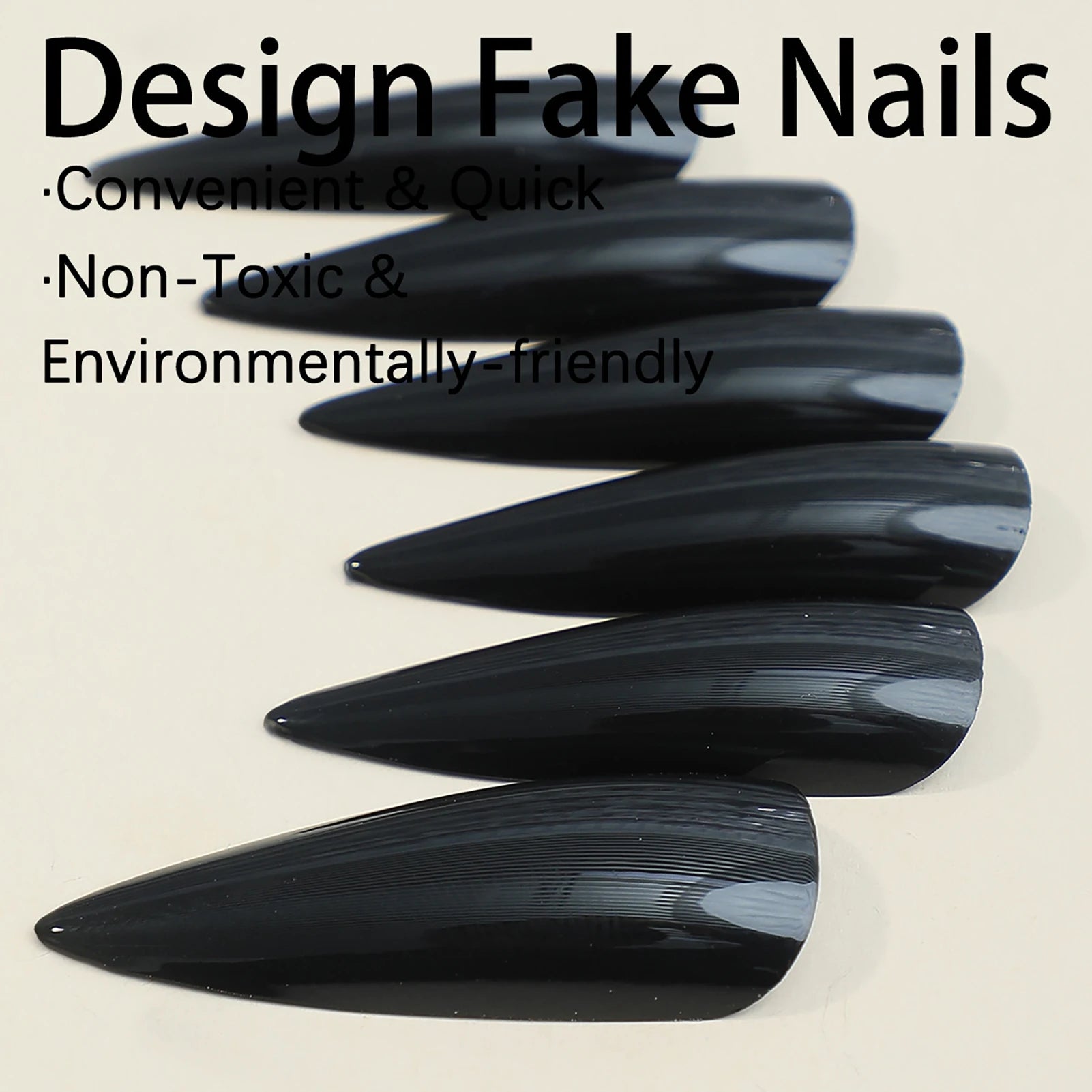 24pcs Press On Black Pointed Tips Cool Long Fake Nails Reusable Adhesive False Nails Solid Color Simple Style Artificial Nails