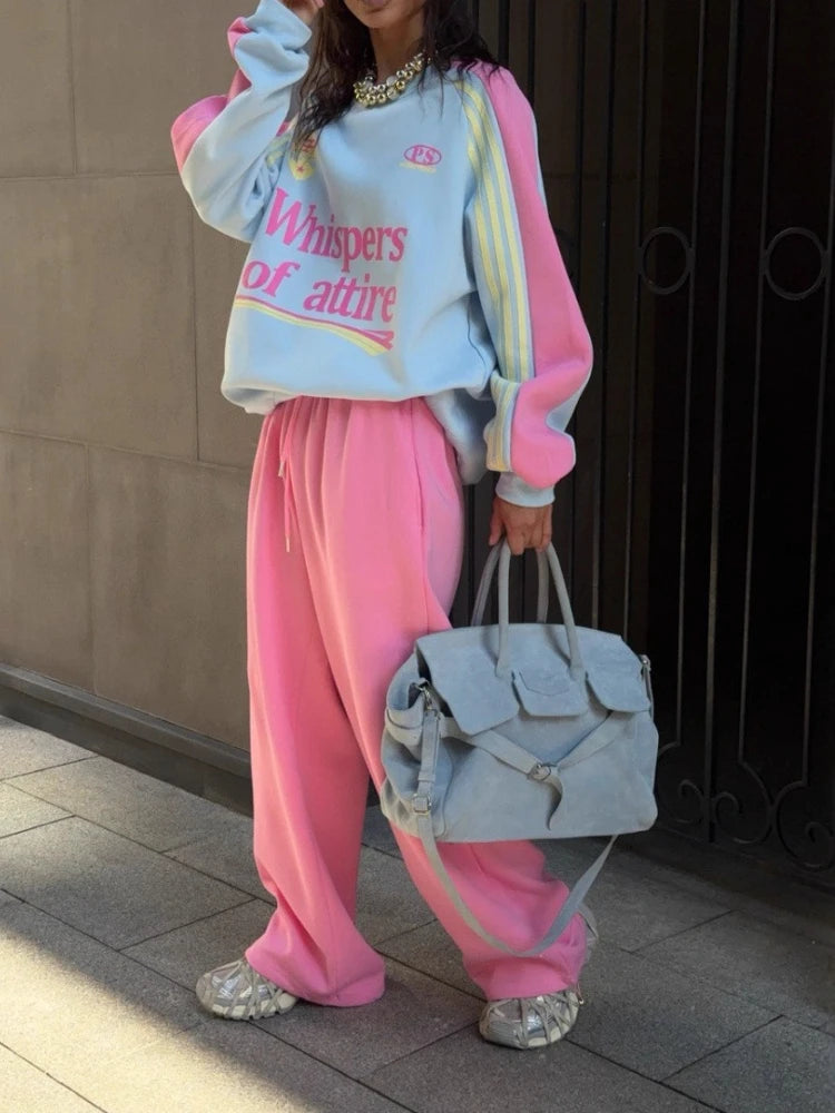 High-end Autumn and Winter Hoodie with Color Block Pants Two-piece Outfit European American 2025 New Arrival Women's Suit Set