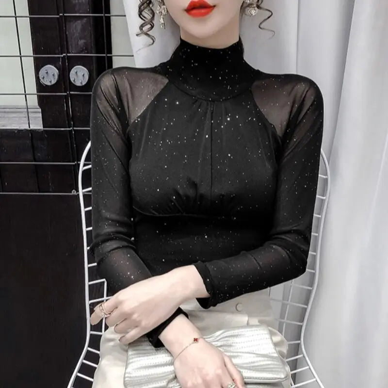 Glitter Sequin Rhinestone Mesh Tee