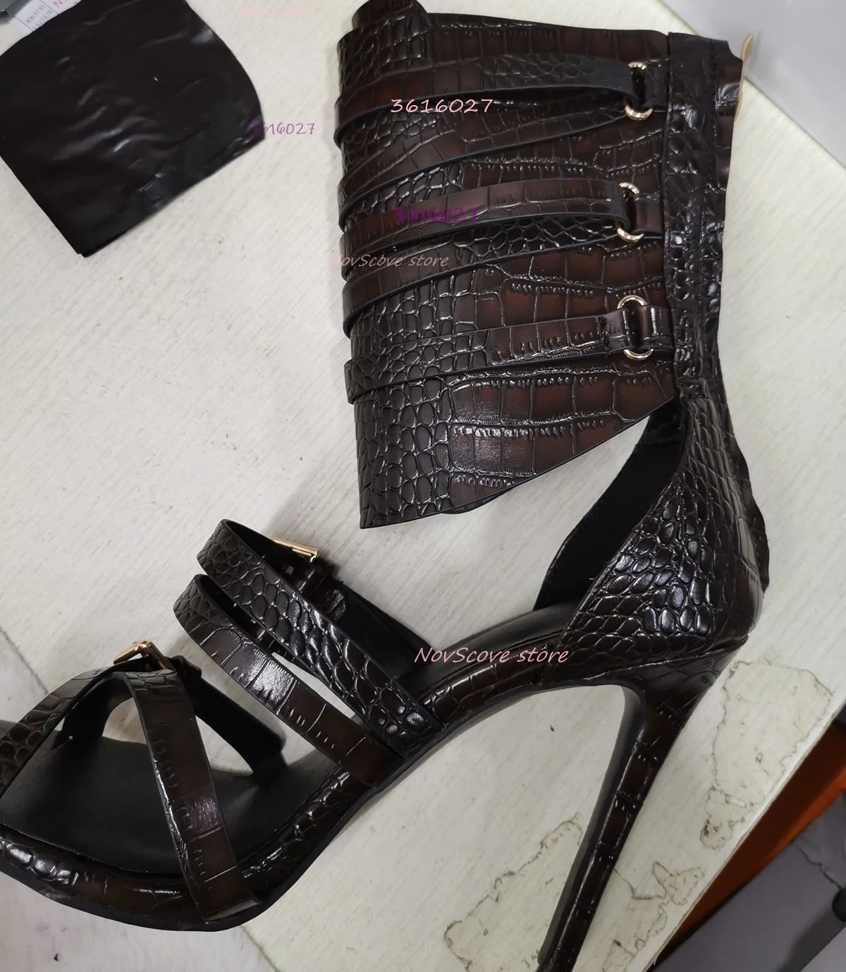 Black Strappy Sandals Open Toe Cross Belt Buckle Stiletto High Heels Cutouts Summer Sexy Women Party Daily Single Shoes