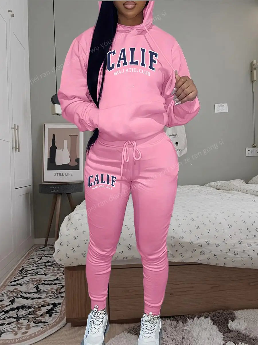 Women's Hoodies pants Sets Two-piece suit High Quality Sportswear Printed CALIF Aesthetic Clothing New Female Winter Tracksuit