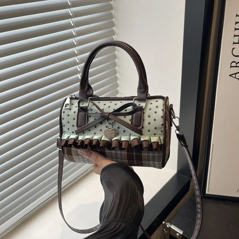 Boston Handbag Women Fashion Shoulder Bag Korean Bow Design Pillow Bag With Heart Pendant Big-capacity Purse Bolsa Feminina