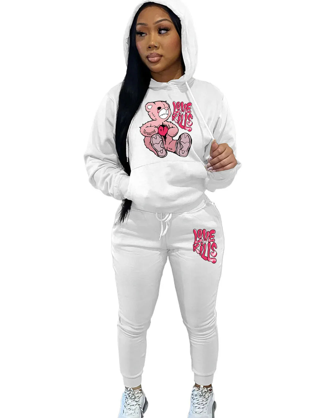 Women's Hoodies Sets Pants Suit 2 Piece Outfits 2025 New Letter Print Bear Aesthetics Sweatshirt and Sweatpants Womens Tracksuit