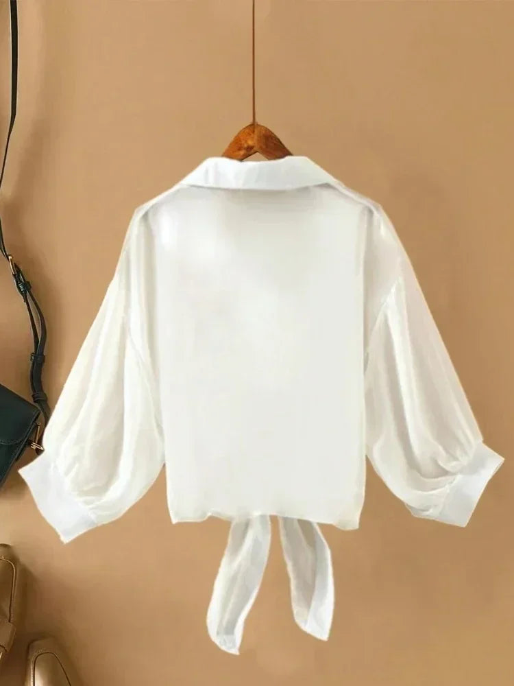 Plus Size Loose Long Sleeve Collared Blouse