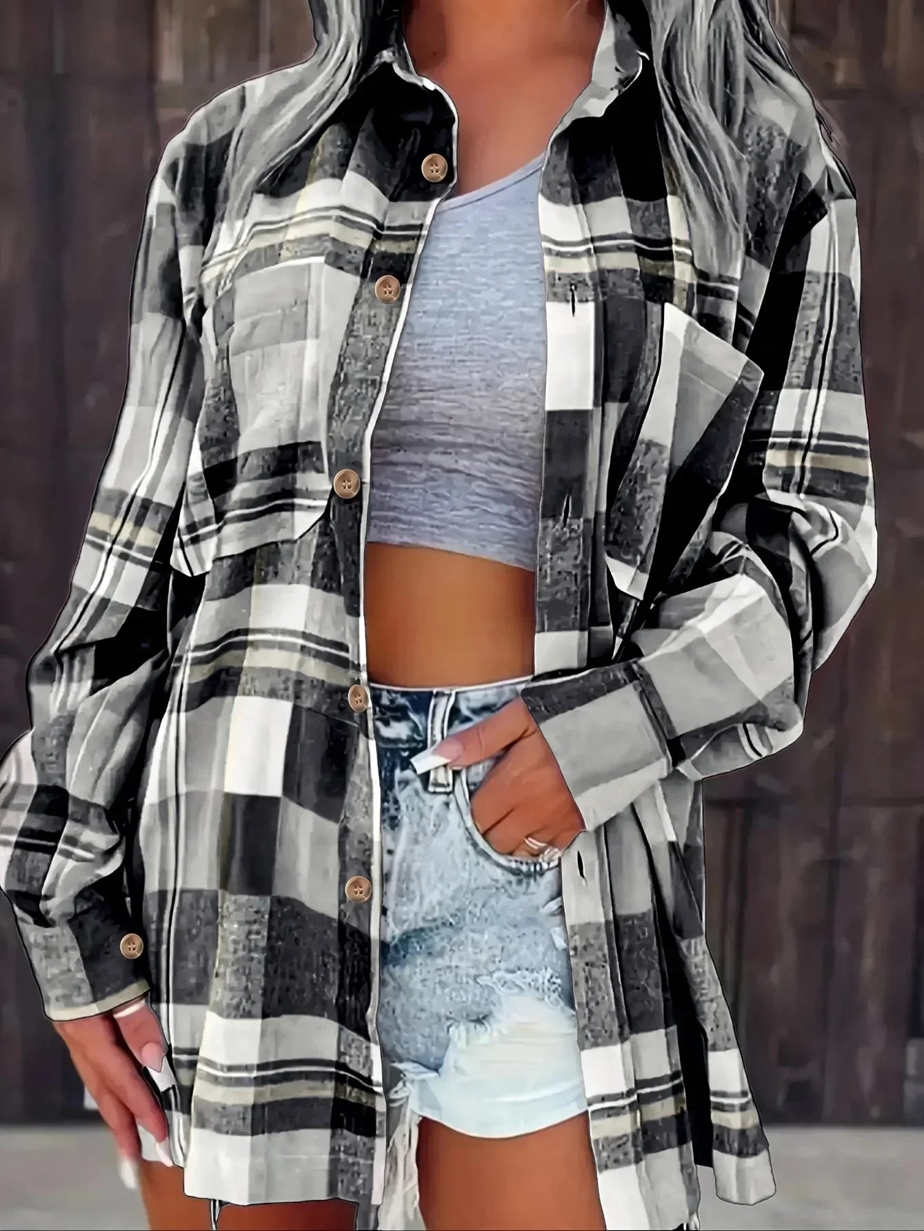 Plus Size Plaid Printed Long Sleeve Shirt
