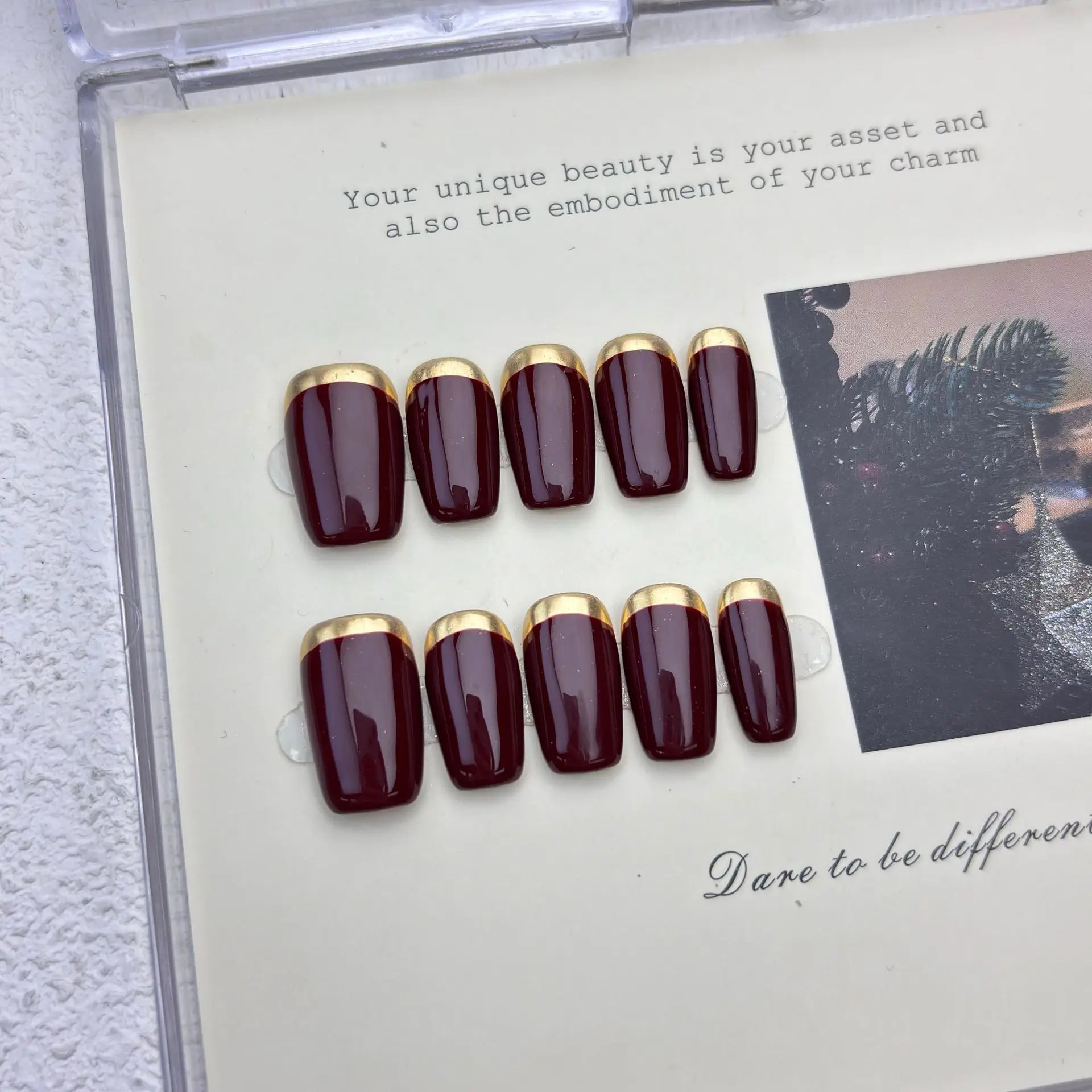 Handmade Press on Nails Color Blending Golden False Nails Square Head Girl Press on Nail Wearable Detachable Nail Tips 10pcs