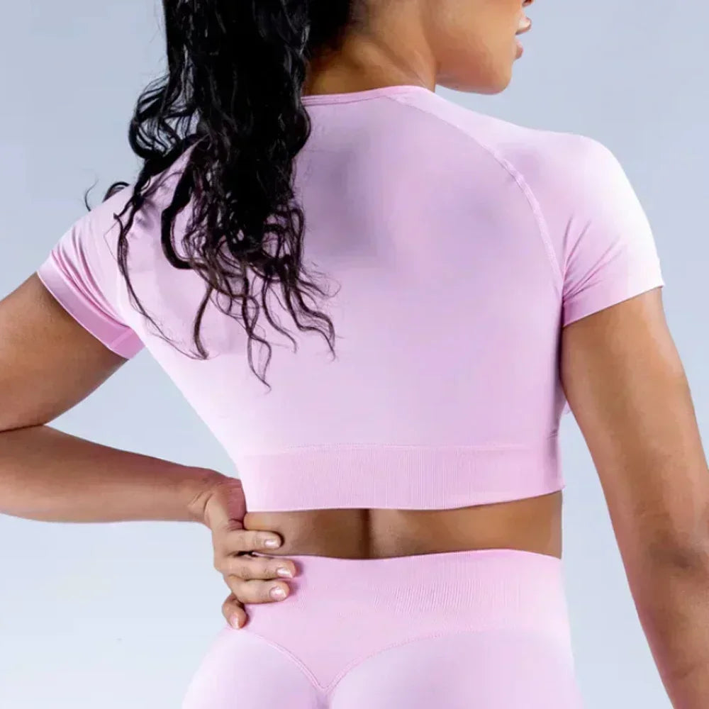 Short Sleeve Crop Top for Women Wotkout Yoga Top Shirts Light Weight Seamless Gym Crop Top Ribbed Underbrand Sports Shirt