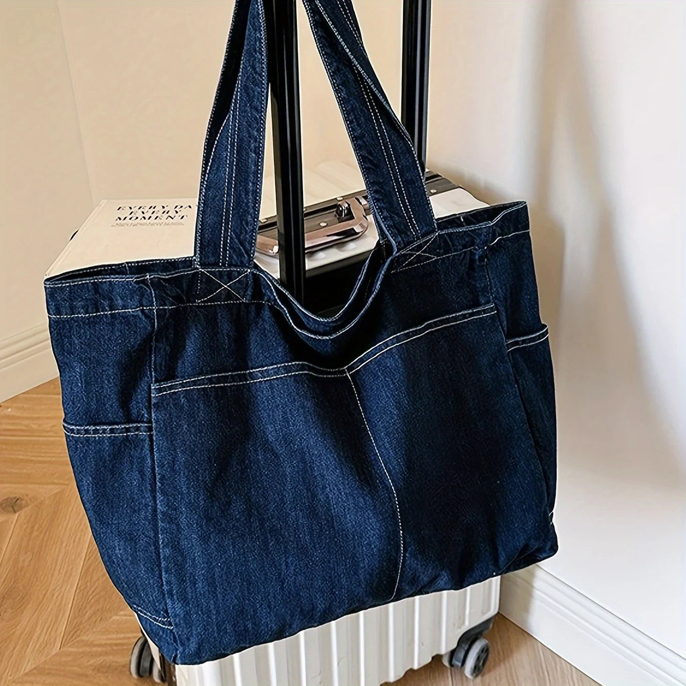 Vintage Denim Tote Bag, Retro Large Capacity Shoulder Bag, Women's Casual Handbag & Shopping Bag  Women Handbags