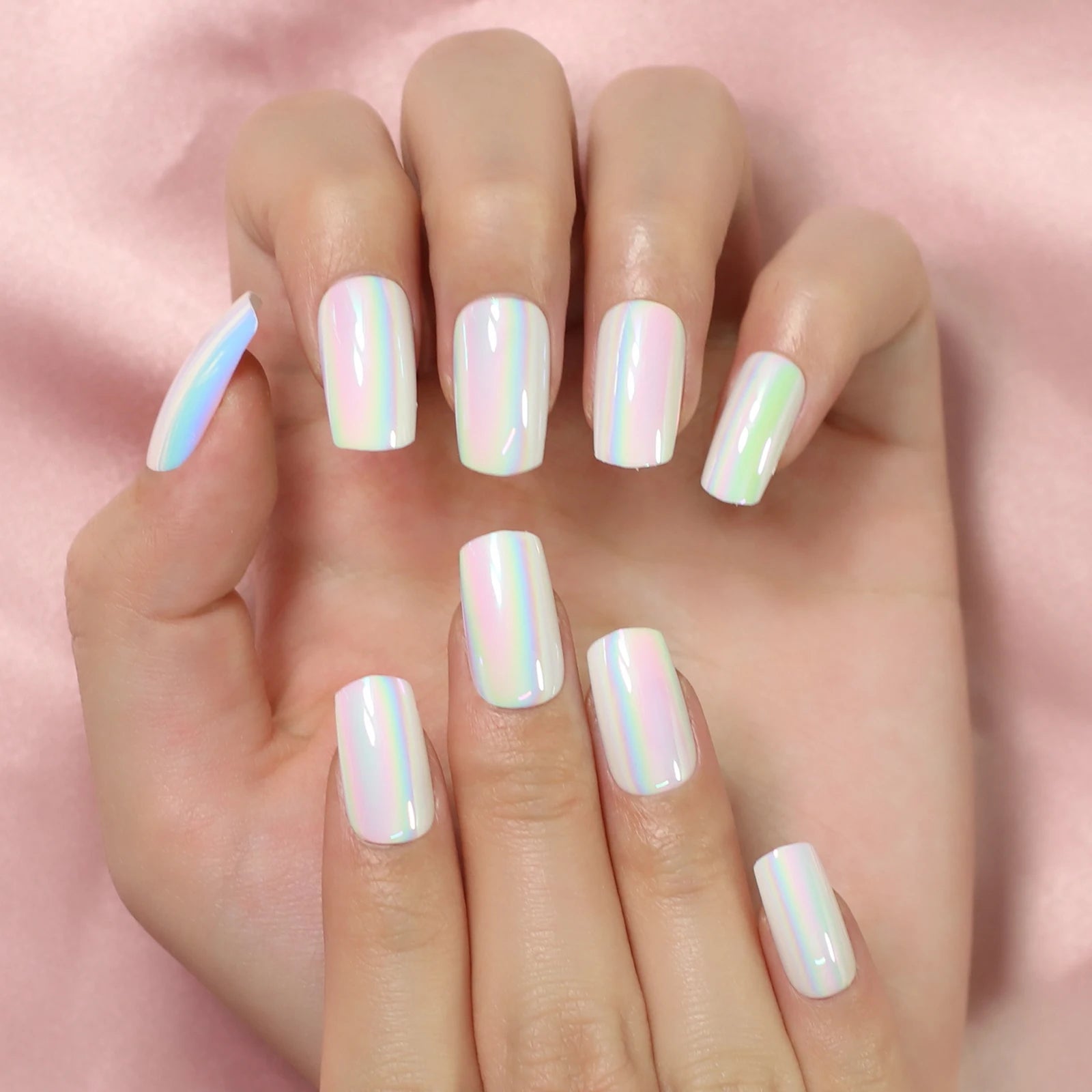 24 pcs press on nail tips short chrome matte  cover fake nails art with tools bag for daily wear