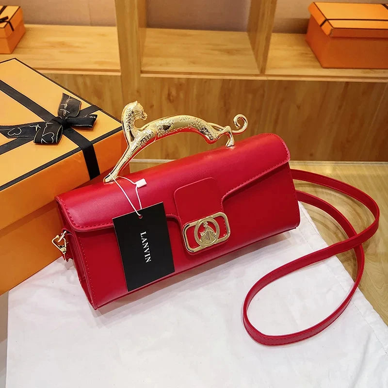 Women's Handbag New Bags For Women Metal Handle Leather Famous Brand Designer Crossbody Fashion Trend Shoulder Bag