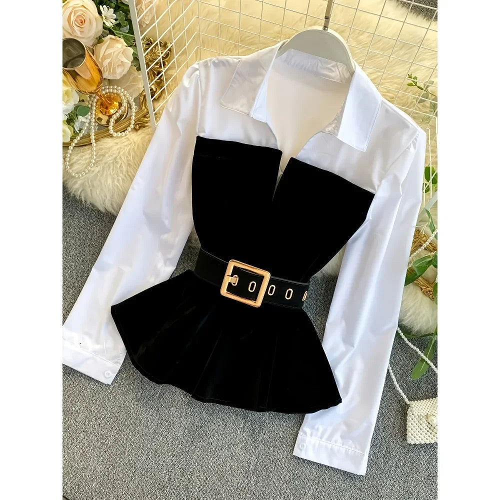 Plus Size Color Block Layered Blouse