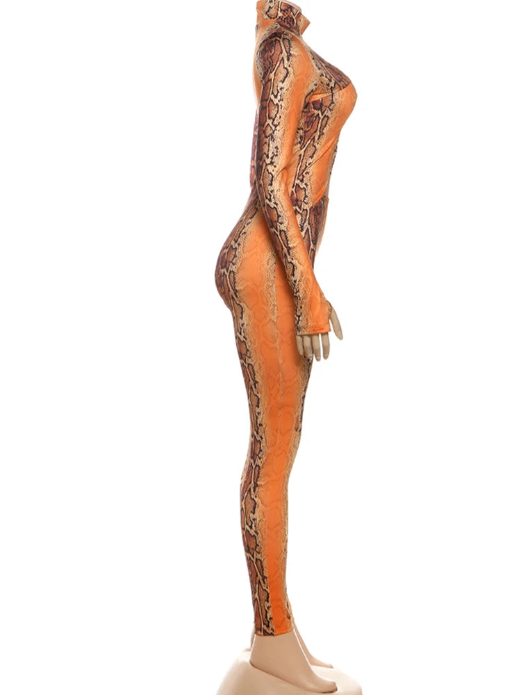 Hollow Serpentine Print Full Sleeve Jumpsuit