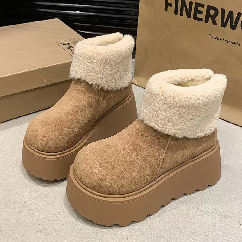 fashion new versatile fur thick soled short boots snow boots for women with added velvet and thick sponge bottom cotton shoes