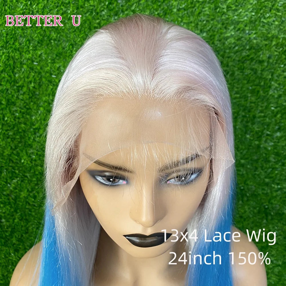 Brazilian Straight Blue-White Gradient Lace Front Wig (13×4/13×6)