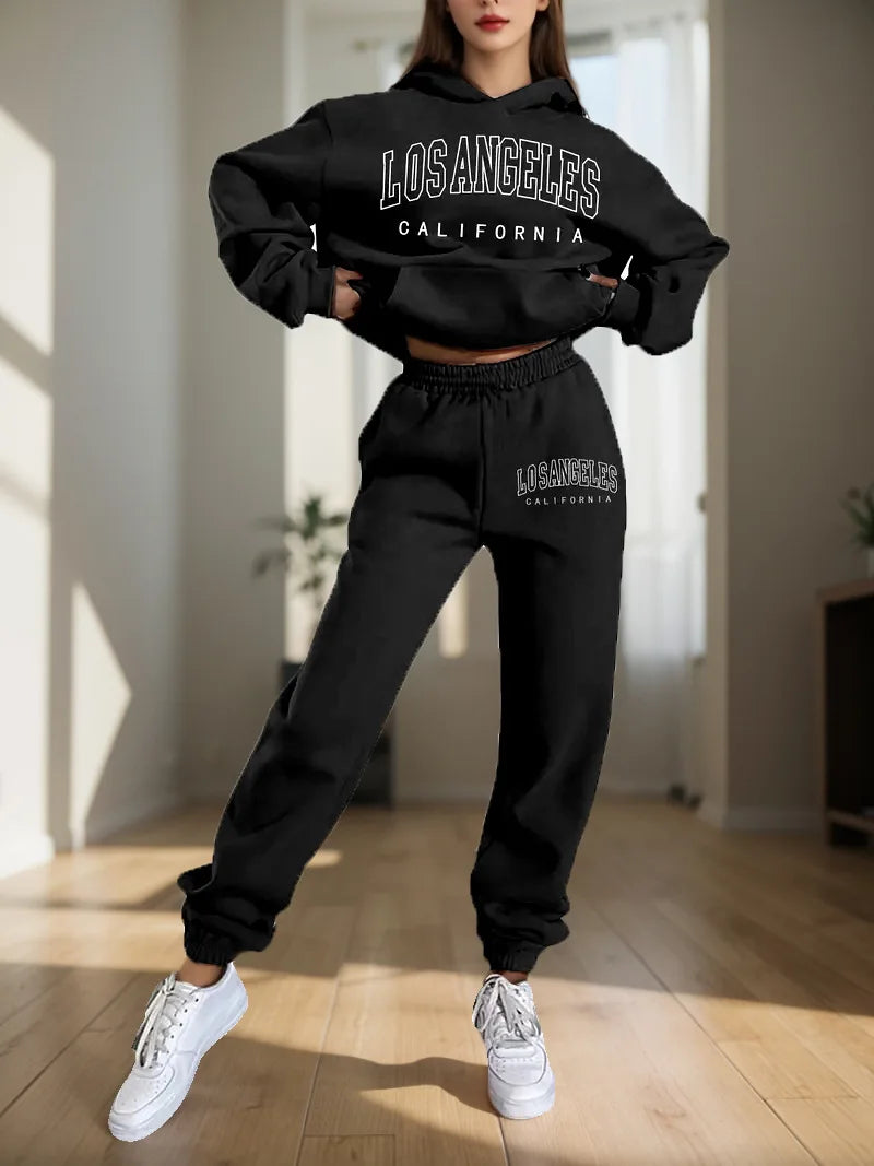 Women's Hoodies Two Pieces Sets Fashion Letter Print Pullover Sweatpants 2Pieces Set Sweatshirts Trousers Suit For Women Hooded