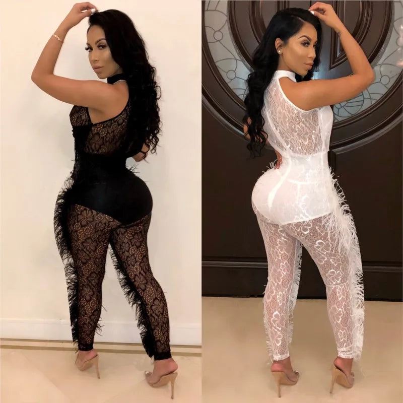 Sleeveless Lace Hollow-Out Bodycon Jumpsuit