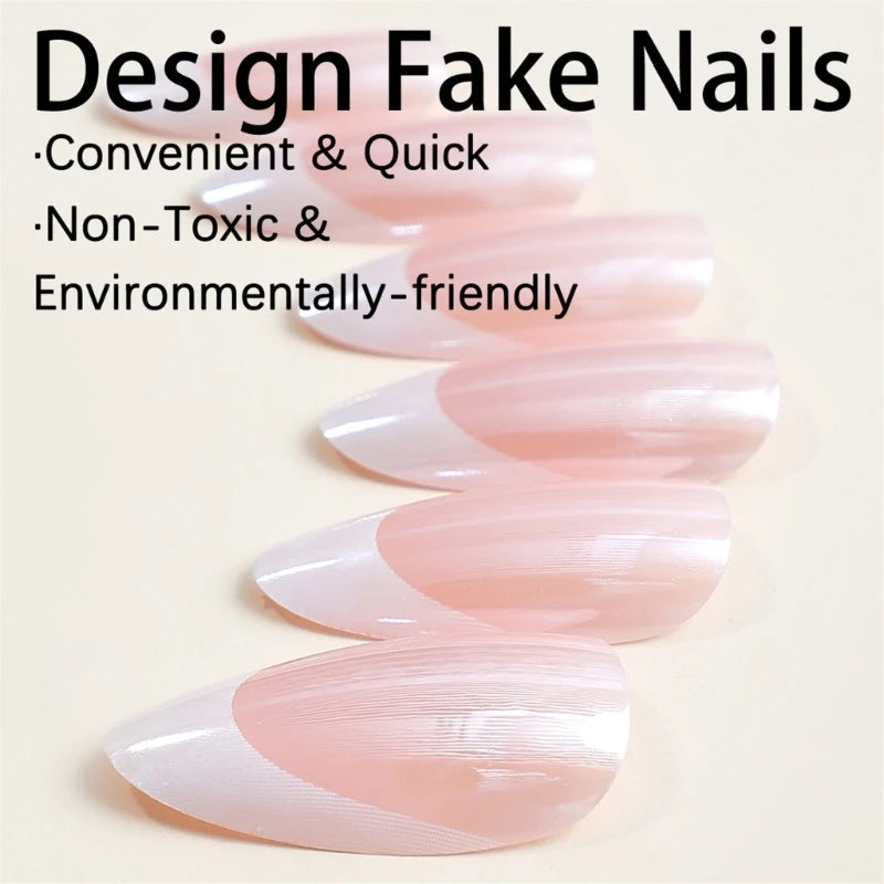 40JD French Tip Press on Nails Almond False Nails Glossy Nude False Nails Tips