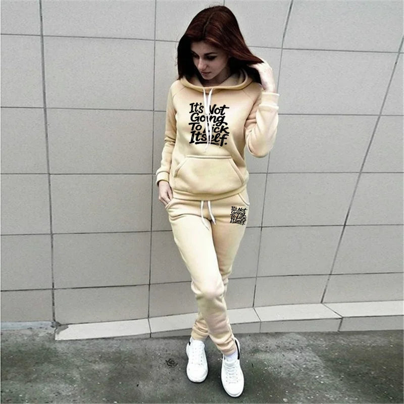 Fashion Women's Hoodie + Pants 2-Piece Set Text Printed Sportswear Autumn and Winter Women's Daily Casual Sports Jogging Set