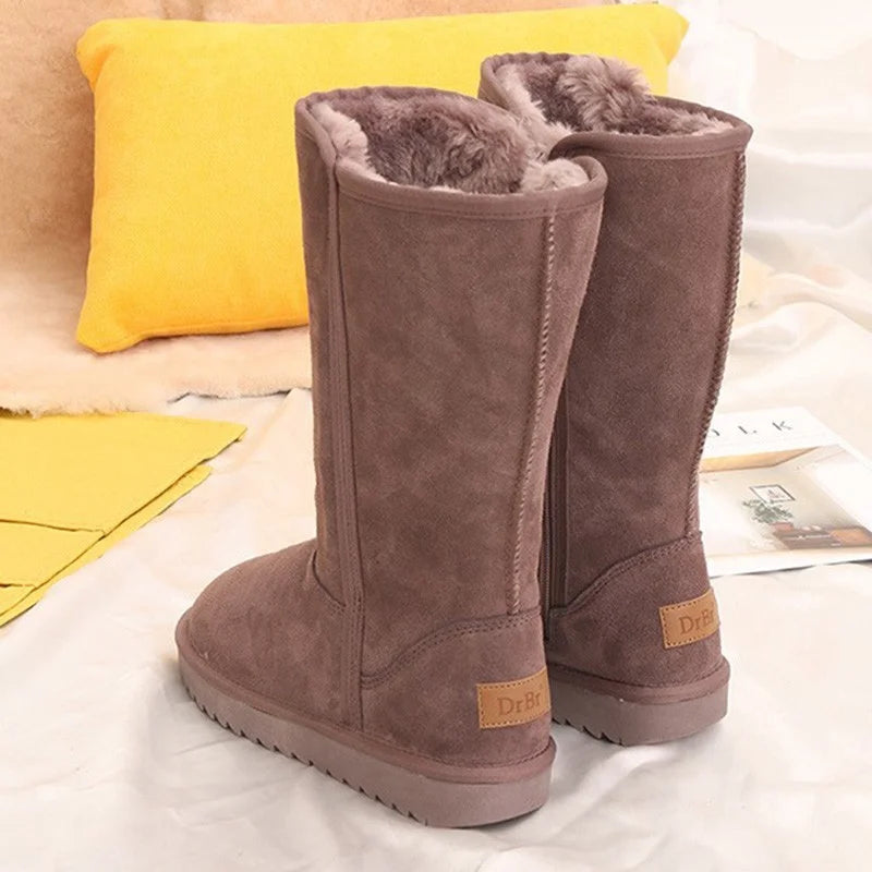 Women Classic Ladies Girls Winter Snow Boots Waterproof Warm Genuine Leather Fur Australia Plus Velvet Knee High  Winter
