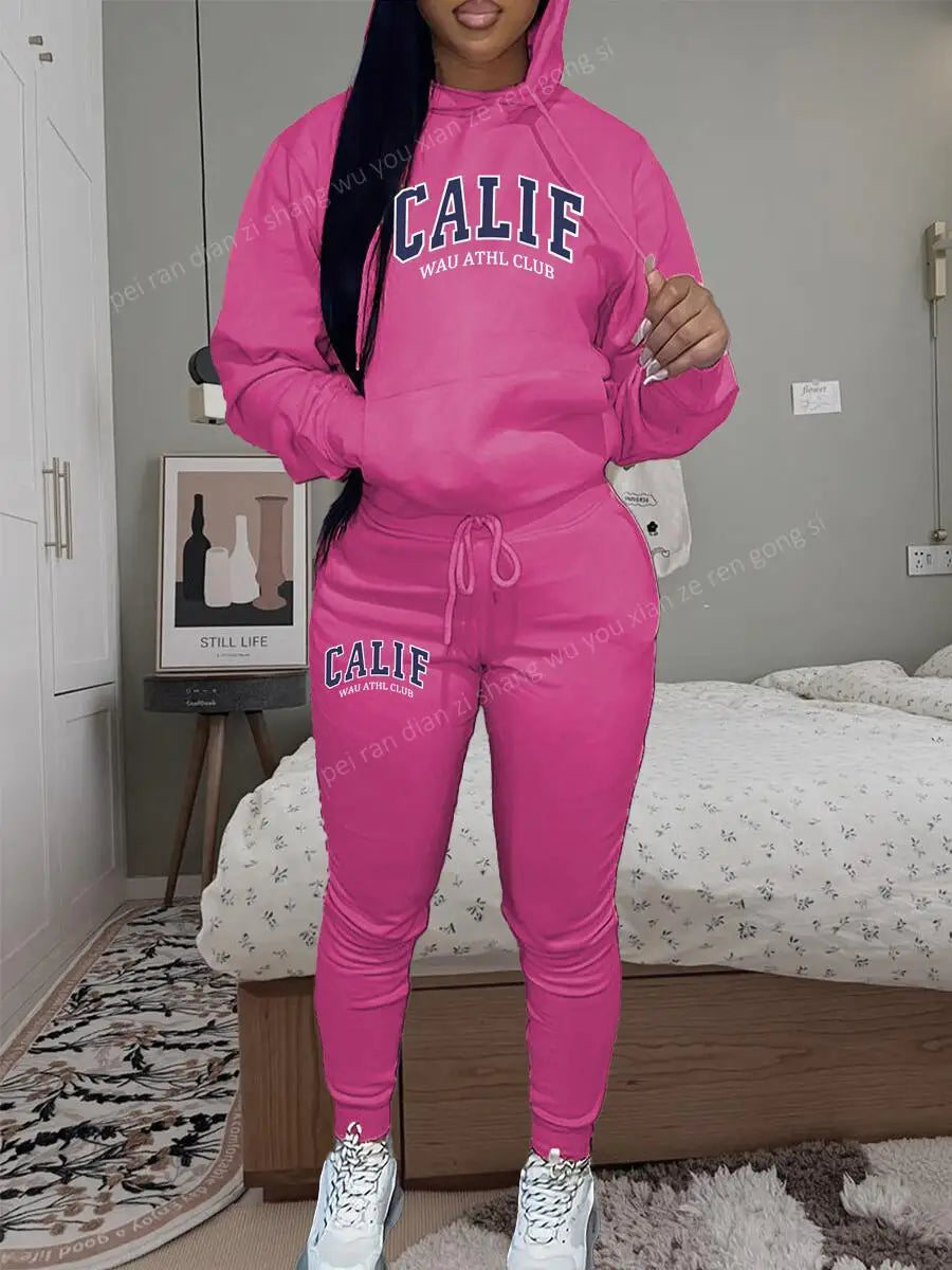 Women's Hoodies pants Sets Two-piece suit High Quality Sportswear Printed CALIF Aesthetic Clothing New Female Winter Tracksuit