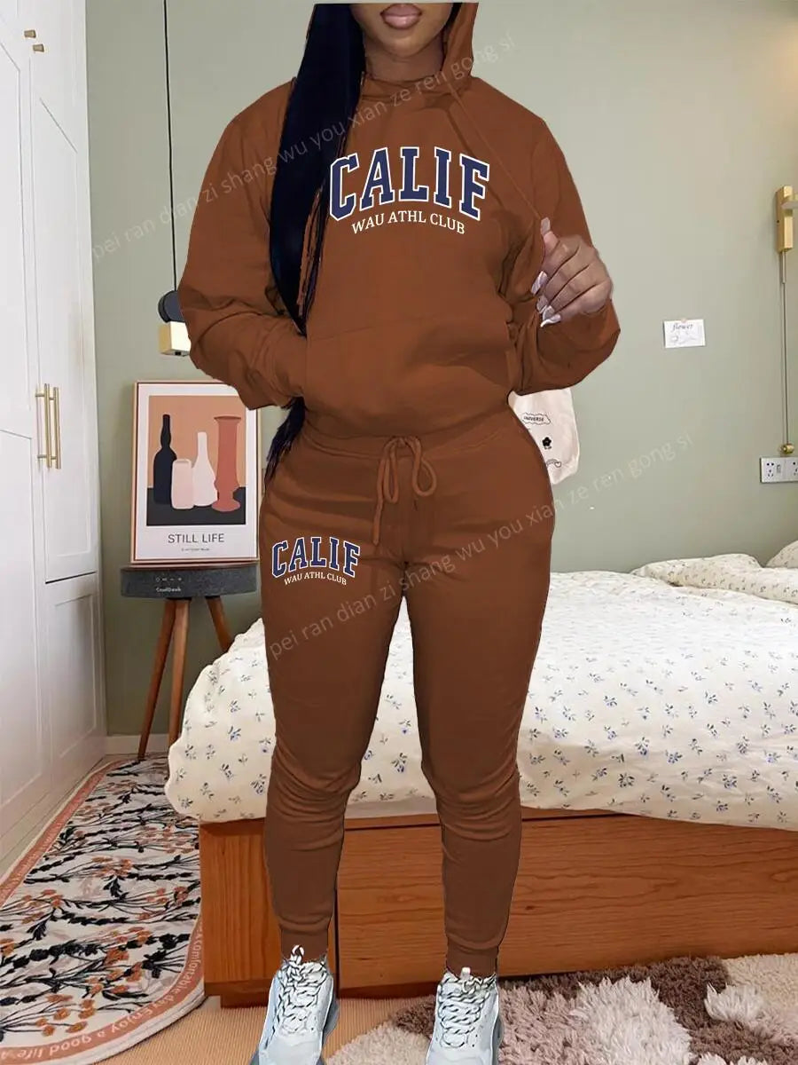 Women's Hoodies pants Sets Two-piece suit High Quality Sportswear Printed CALIF Aesthetic Clothing New Female Winter Tracksuit