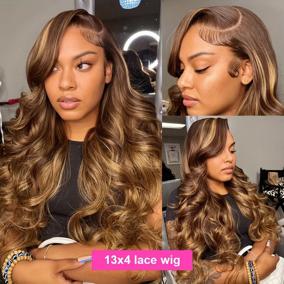 Body Wave Human Hair Wigs Highlight 13X6 hd Lace Frontal Wig 13X4 P4/27 Curly Front Wig 1B30 Brown Ombre Colored 100% Human Hair
