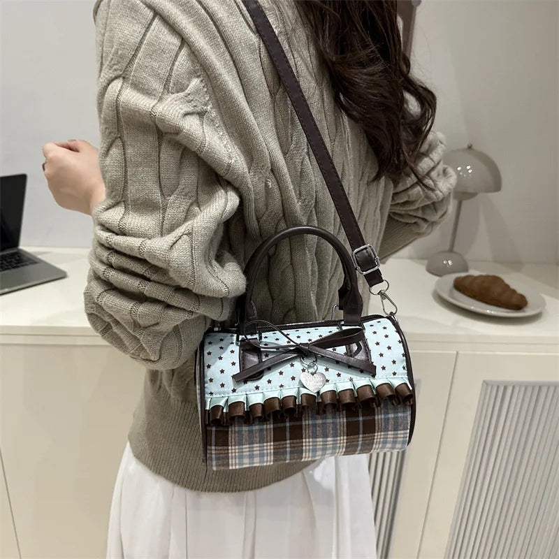 Boston Handbag Women Fashion Shoulder Bag Korean Bow Design Pillow Bag With Heart Pendant Big-capacity Purse Bolsa Feminina